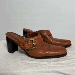 Vintage leather stitched mules